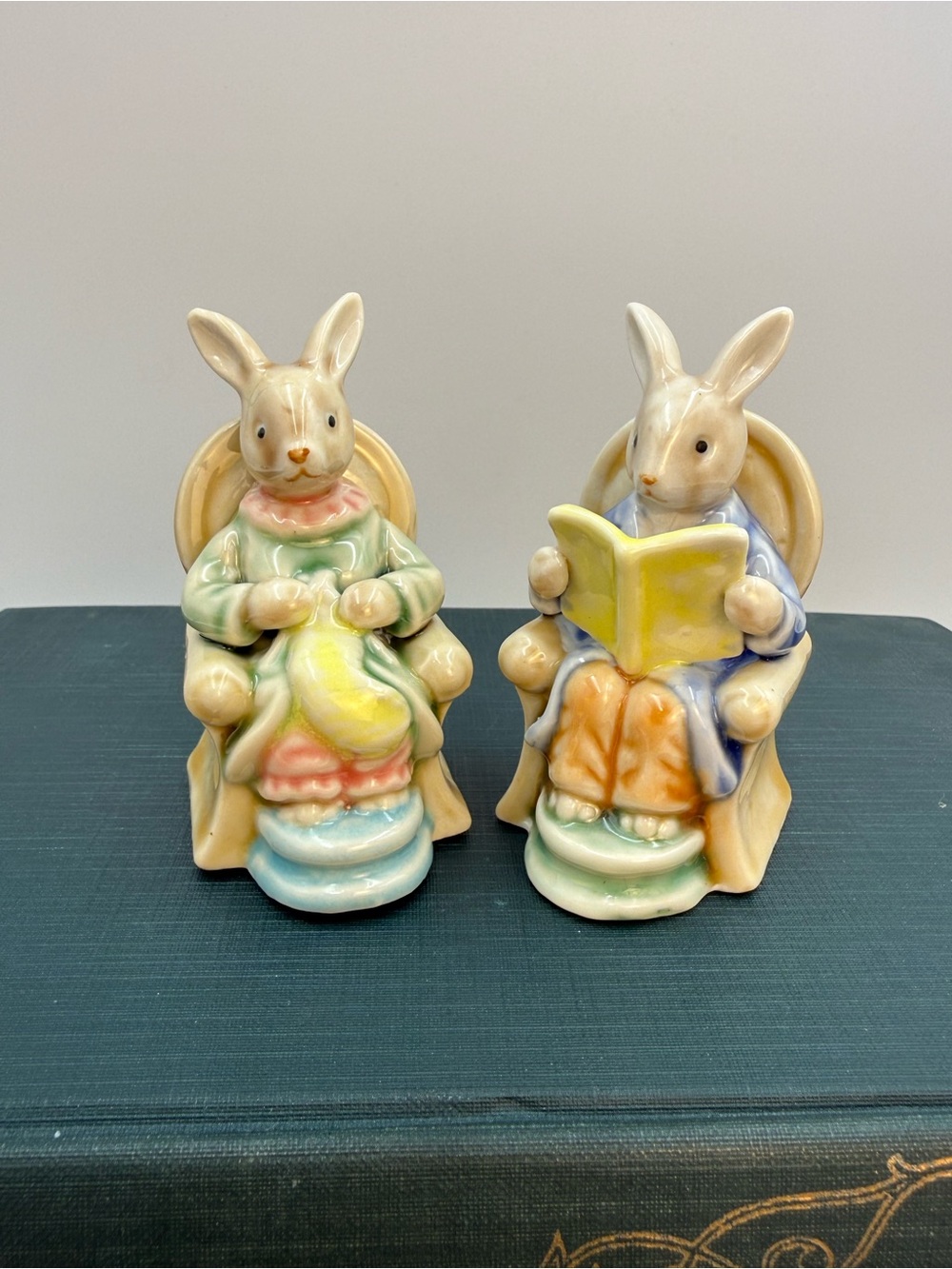 VINTAGE ENESCO CERAMIC GRANDMA GRANDPA MOM POP BUNNIE RABBITS Cottagecore
